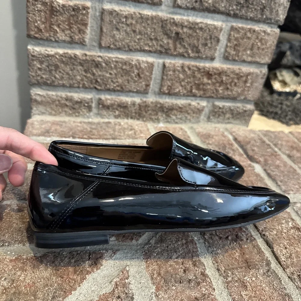 Nordstrom Rack Franny Moc Toe Loafer Shoes Women's‎ Black Patent Sz 5.5 #349